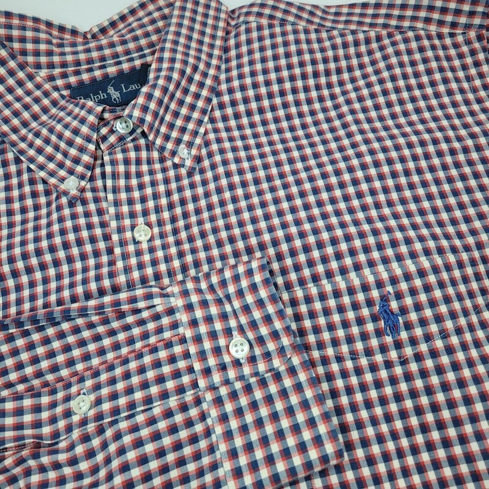 Ralph Lauren Button Down Blue/Red/Ivory Plaid  Classic Fit Long Sleeve Men's XXL